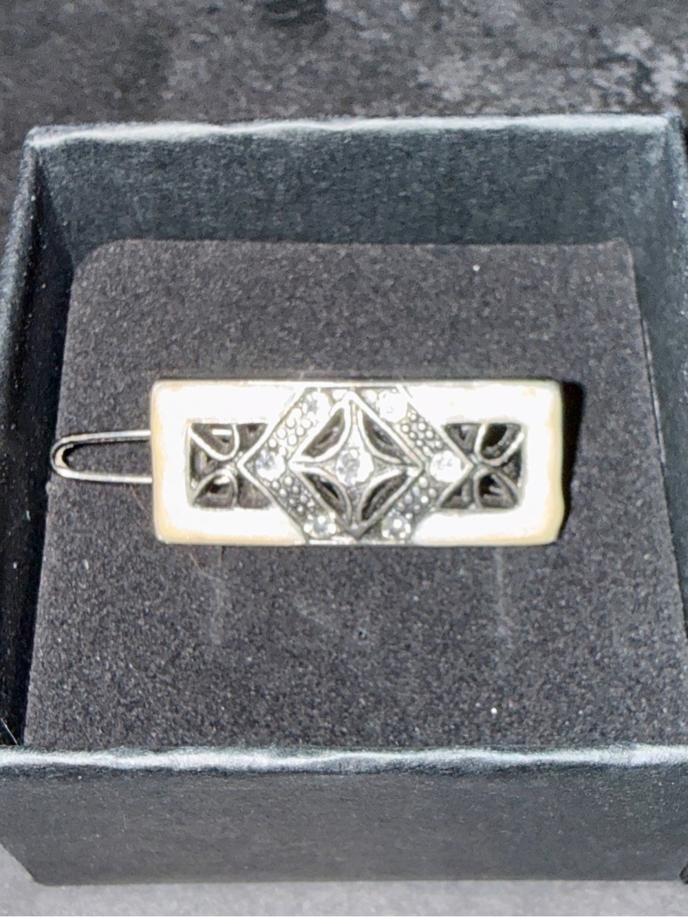 Vintage Art Deco Silver & Ivory-Tone Hair Clip – 1950s Find